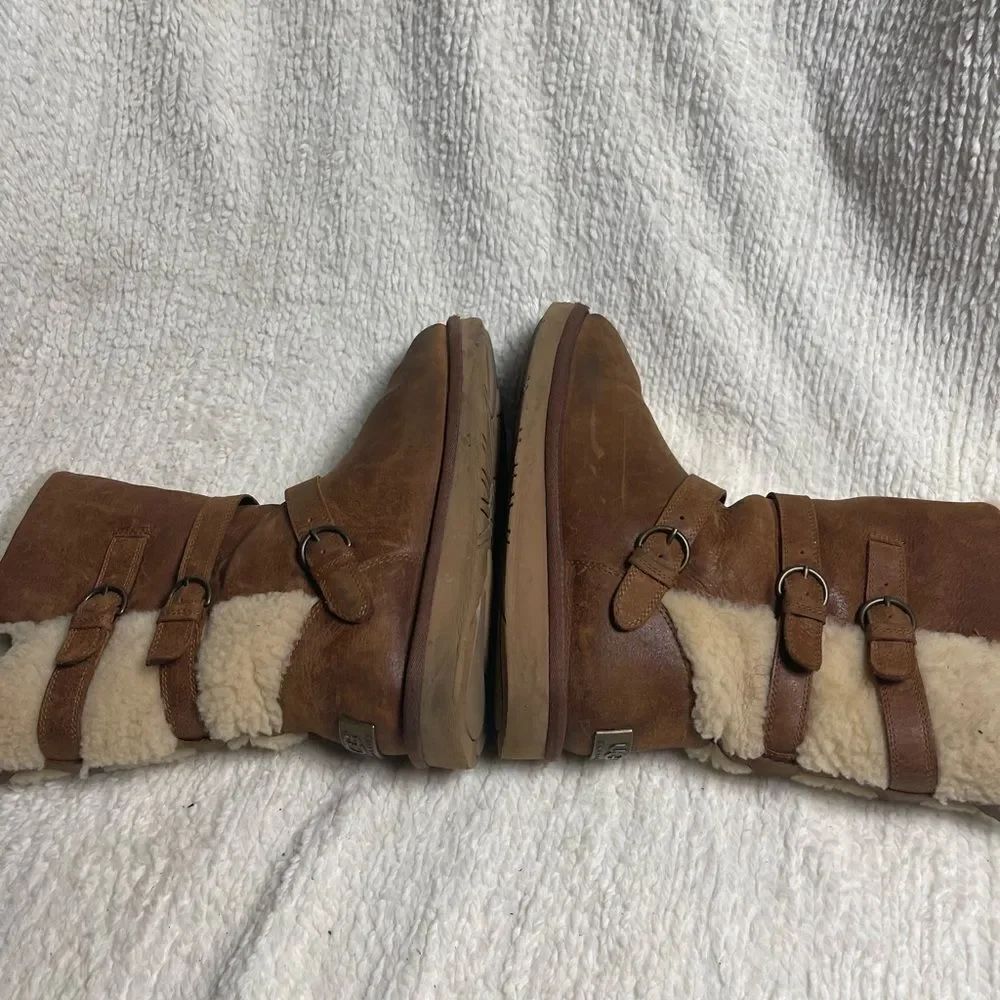 UGG Australia Becket Leather Brown women’s Boots shearling lining women’s SZ10 - Picture 6 of 12